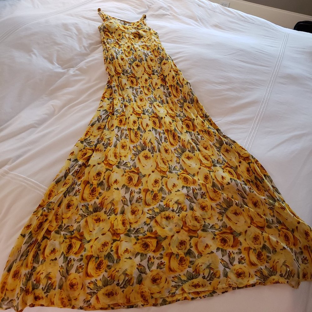 Vintage Betsey Johnson Yellow Rose Maxi-Dress